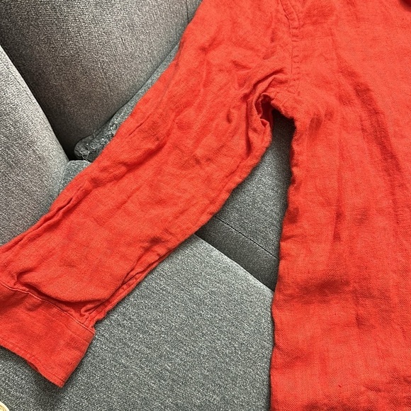 Lauren Ralph Lauren Monogram Linen Button Down Shirt-Burnt Orange Color Size L - Picture 6 of 8